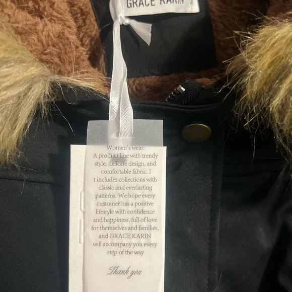 Women's Black Parka with Faux Fur Trim - Picture 10 of 12